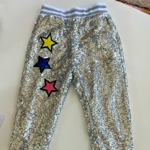 Lola and The Boys Silver Sequin Star Joggers; Girls size 6; EUC